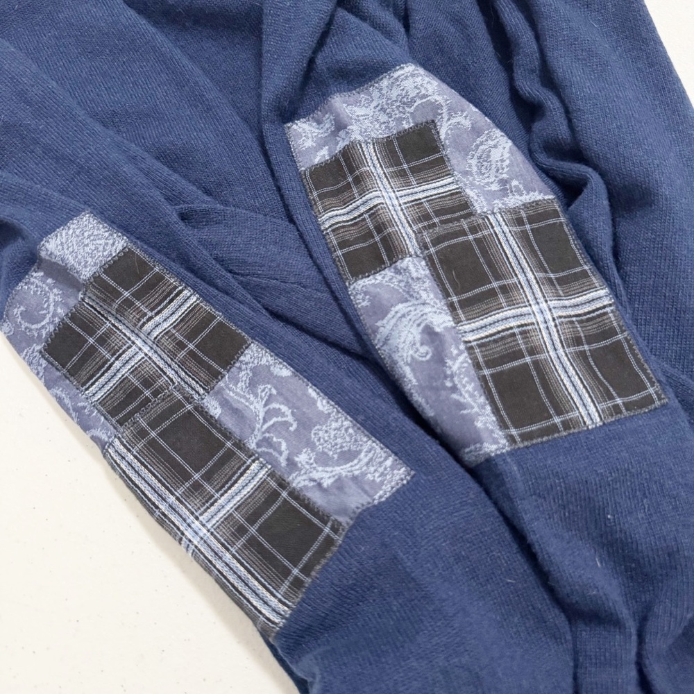 Sundance Unseen Beauty Patchwork Elbow Wool Blend Longline Sweater Blue Medium - Picture 3 of 9